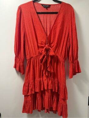 Kivari Red Dot Tie-Front Ruffle Tunic